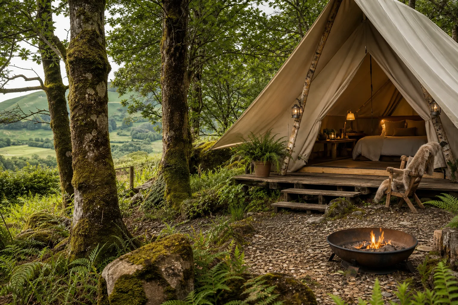 Tent pitch near woodland