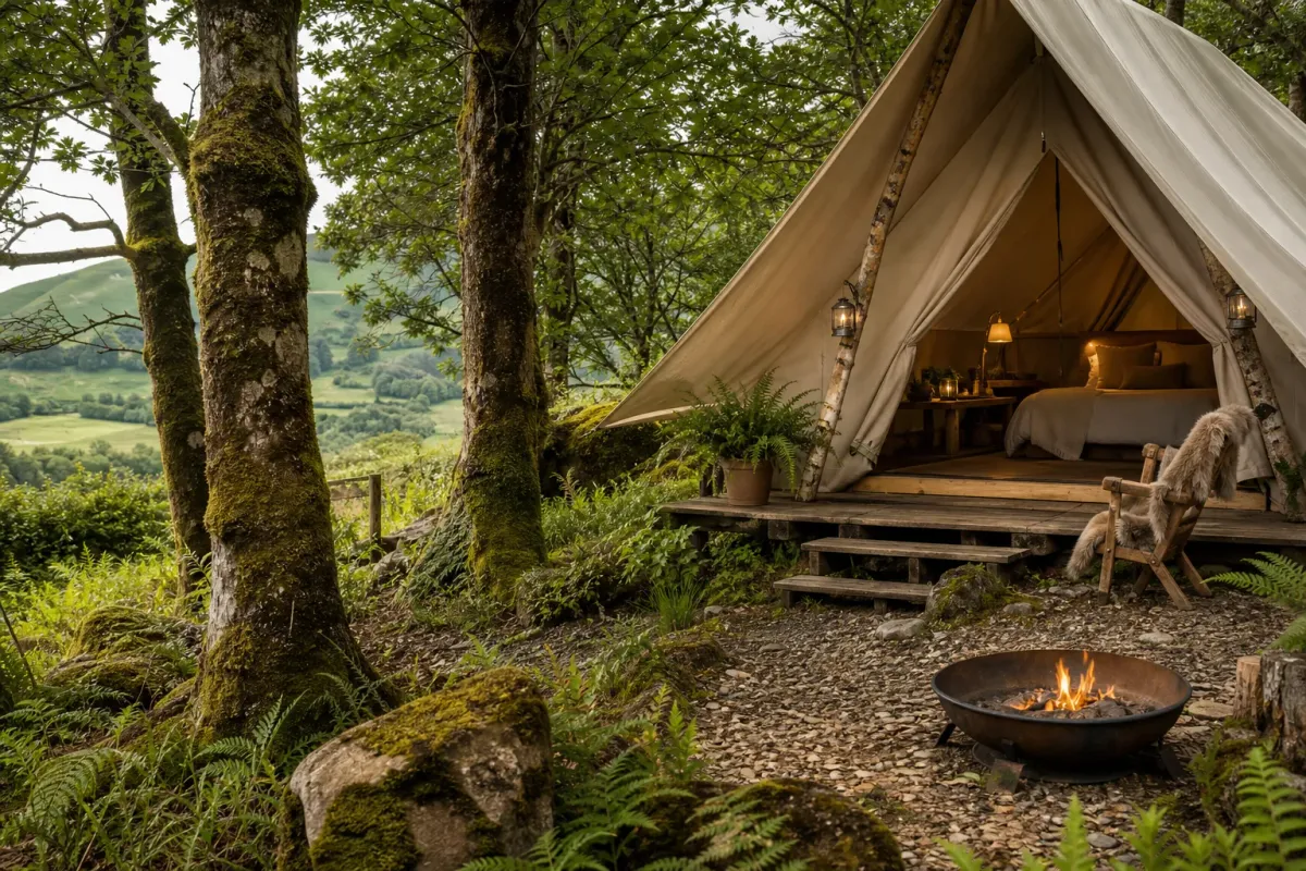 Tent pitch near woodland