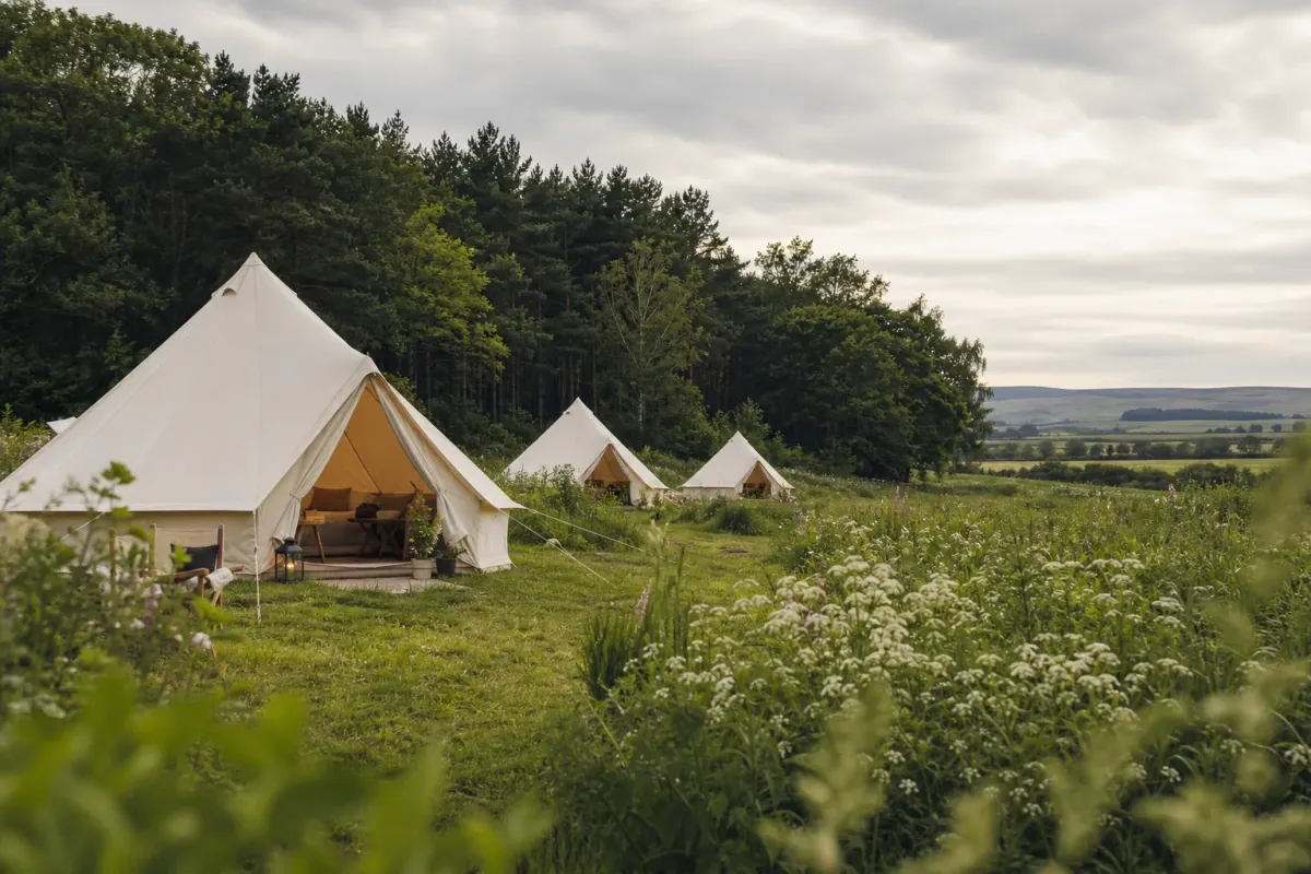 Temporary countryside tent scene